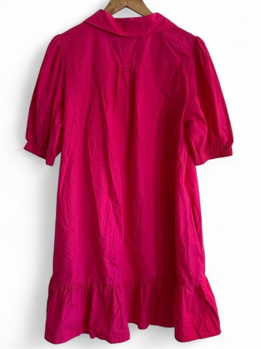 Sugarlips NWT Hot Pink Cotton Puff Sleeve Button Front Ruffle Mini Dress L - Picture 3 of 8